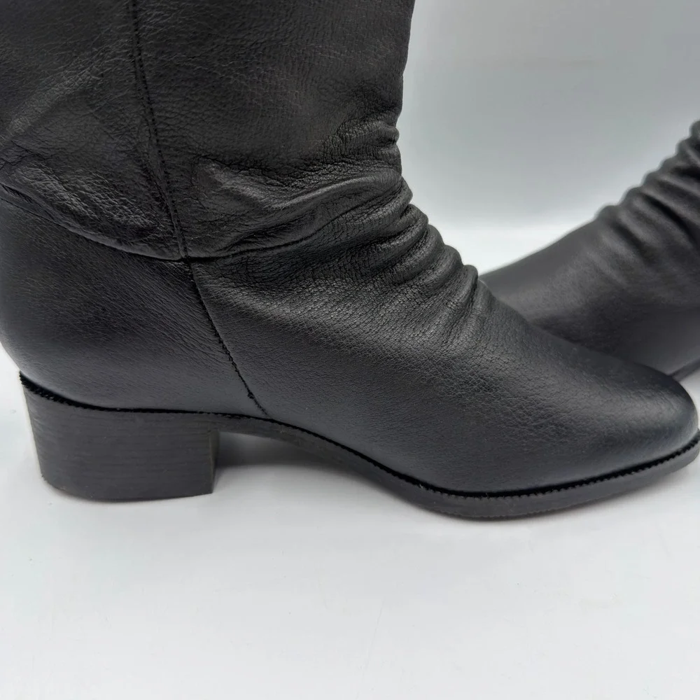 Basic Editions Womens Black Leather Slouchy Tall Boots Size 6 69910 Block Heel